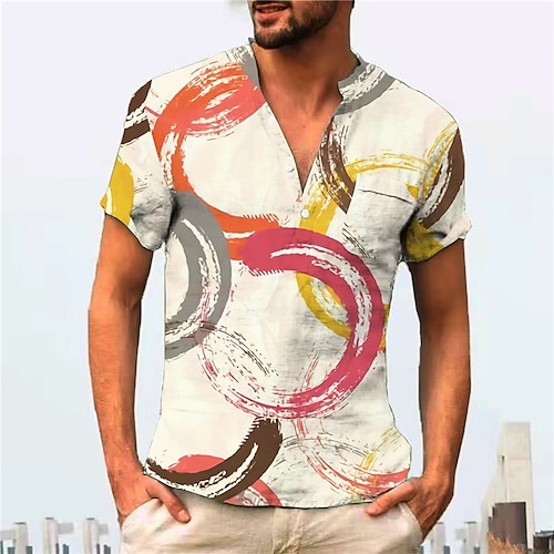 

Herren Hemd Kreis Geometrie V Ausschnitt Beige Print Outdoor Strasse Kurzarm Button-Down Bedruckt Bekleidung Modisch Designer Casual Atmungsaktiv / Sommer / Frühling / Sommer