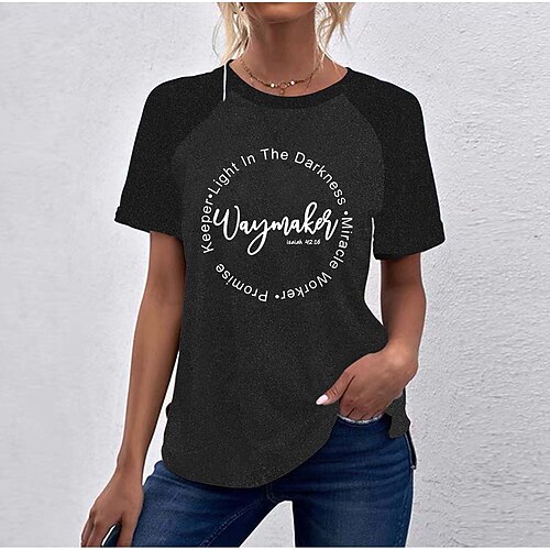 

Women's Casual Weekend Painting T shirt Tee Color Block Text Short Sleeve Print Round Neck Basic Tops Green Black Blue S