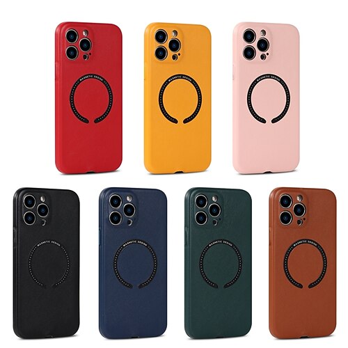 

Phone Case For Apple Back Cover iPhone 14 Pro Max 14 Plus 13 12 11 Pro Max Mini X XR XS Bumper Frame Compatible with MagSafe Soft Edges Solid Colored PU Leather