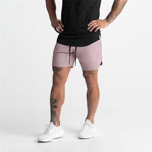 

Men's Active Shorts Running Shorts Casual Shorts Pocket Elastic Drawstring Design Solid Color Comfort Breathable Knee Length Sports Outdoor Casual Daily Fashion Streetwear Black Pink Micro-elastic