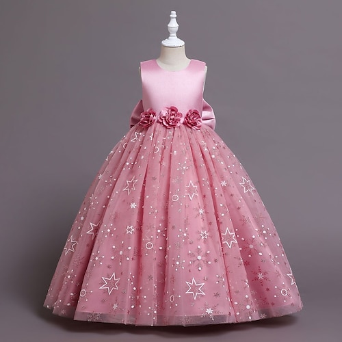 

Kids Little Girls' Dress Flower A Line Dress Party Wedding Patchwork Bow Pink Wine Royal Blue Maxi Sleeveless Elegant Cute Dresses Spring Summer Slim 4-13 Years