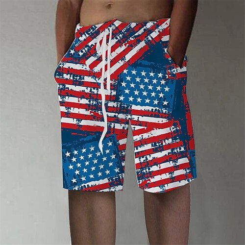 

Men's Stylish Designer Straight Shorts 3D Print Elastic Waist Short Pants Sports Outdoor Daily Graphic Prints National Flag Cotton Blend Comfort Breathable Mid Waist Blue Red M L XL XXL 3XL / Summer