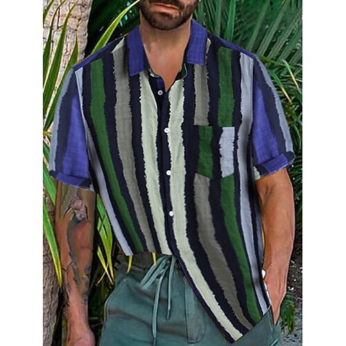 

Men's Shirt 3D Print Striped Turndown Casual Daily Print Short Sleeve Tops Casual Exaggerated Green Wine