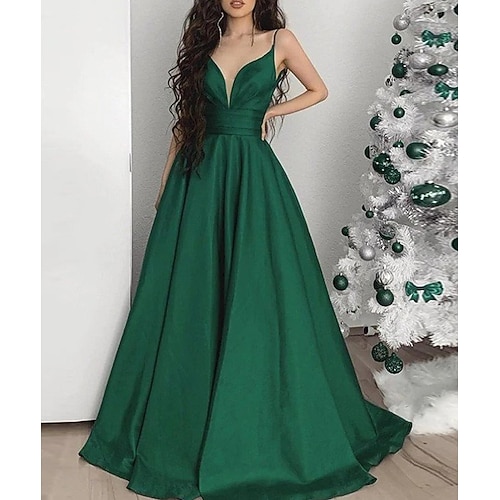 

A-Line Prom Dresses Minimalist Dress Prom Court Train Sleeveless Spaghetti Strap Satin with Pure Color 2022 / Formal Evening