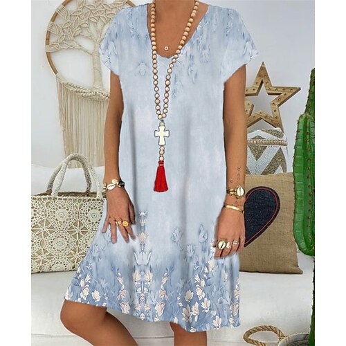 

Mujer Vestido informal Vestido de cambio Azul Piscina Manga Corta Floral Estampado Primavera Verano Escote en Pico Holgado 2022 S M L XL XXL 3XL