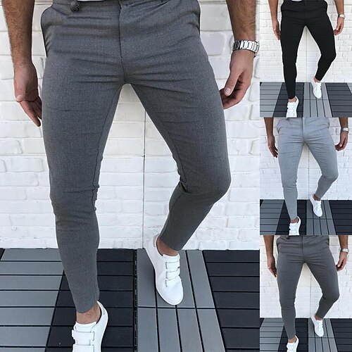 

Men's Chinos Slacks Trousers Tights Pencil Pants Side Pockets Solid Color Full Length Work Daily Classic Trousers Black Light Grey Inelastic