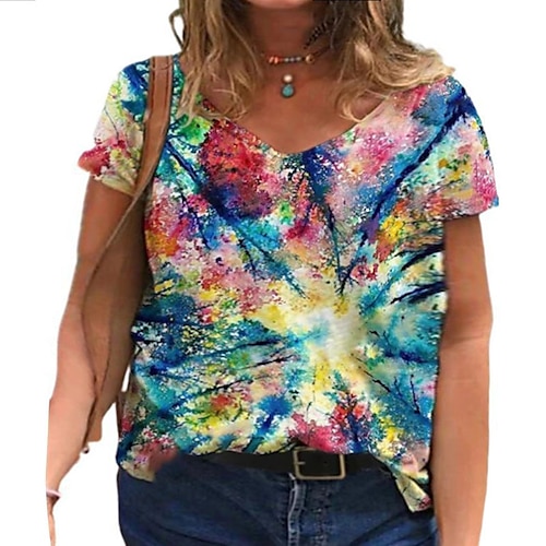 

Women's Plus Size Tops T shirt Floral Sunflower Print Short Sleeve V Neck Streetwear Daily Vacation Polyester Spring Summer Green Blue