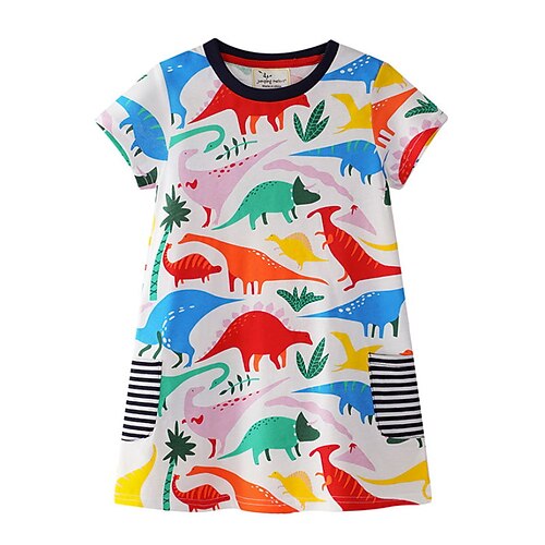 

Kids Girls' Dress Dinosaur T Shirt Dress Tee Dress Knee-length Dress Sports & Outdoor Print Cotton Short Sleeve Princess Dress 2-6 Years Spring White