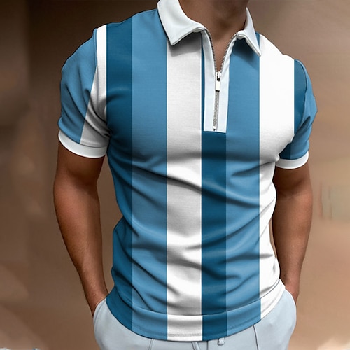 

Men's Collar Polo Shirt Golf Shirt Quarter Zip Polo Striped Turndown Blue / White Print Casual Daily Short Sleeve Zipper Print Clothing Apparel Fashion Casual Breathable Comfortable / Summer / Spring