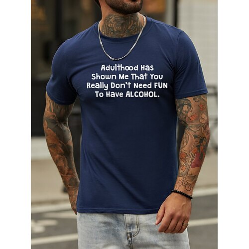 

Men's T shirt Hot Stamping Letter Round Neck Casual Daily Print Short Sleeve Tops Simple Basic Black Blue Gray