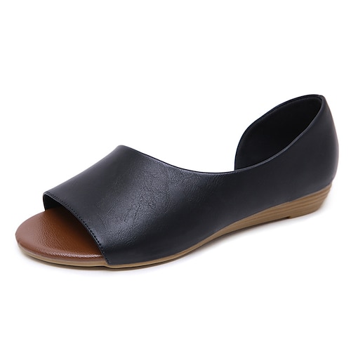 

Women's Sandals Flat Sandals Flat Heel Peep Toe Open Toe Elegant Casual Daily Office Walking Shoes PU Leather Loafer Spring Summer Solid Colored Almond Leopard Black