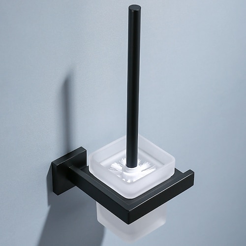 Toilet Brush with Holder, Stainless Steel Ceramic Wall Mounted Rubber Painted Toilet Bowl Brush and Holder for Bathroom