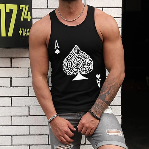 

Men's Tank Top Vest Top Undershirt Sleeveless Shirt Graphic Poker Crew Neck Hot Stamping Street Casual Sleeveless Clothing Apparel Fashion Basic Classic Comfortable