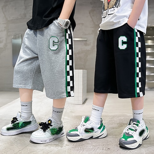 

Kids Boys Shorts Black Gray Letter Summer Basic Casual 5-12 Years