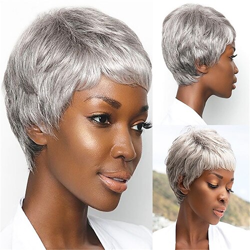 

Synthetic Wig Curly Pixie Cut Machine Made Wig Short Silver grey Synthetic Hair Women's Soft Party Easy to Carry Silver Gray / Daily Wear / Party / Evening / Daily