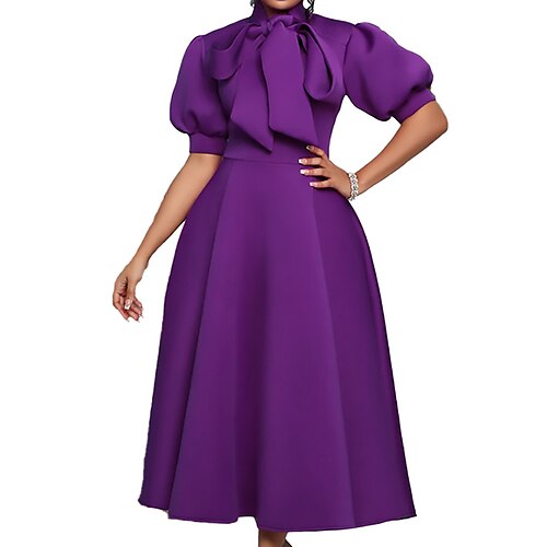 

Women's Prom Cocktail Party Dress Wedding Guest Dress Swing Dress Long Dress Maxi Dress Purple Yellow Red Half Sleeve Pure Color Bow Spring Summer Stand Collar 2023 S M L XL XXL 3XL