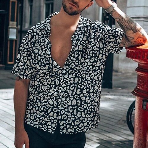 

Men's Shirt Graphic Turndown Street Casual Button-Down Short Sleeve Tops Casual Fashion Breathable Comfortable Black