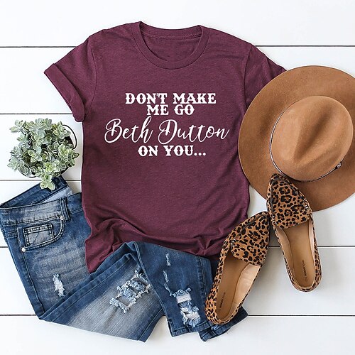 

Women's Casual Weekend Painting T shirt Tee Text Short Sleeve Print Round Neck Basic Tops White Black Purple S