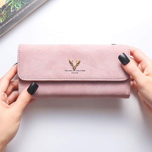 

Women's Wallet PU Leather Embossed Solid Color Daily Outdoor Black Blue Gray Pink