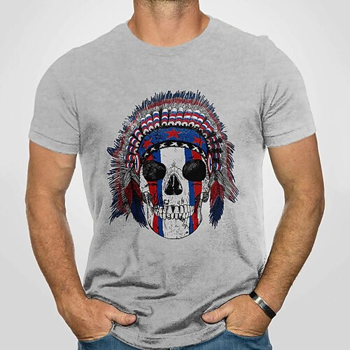 

Men's Unisex T shirt 3D Print Graphic Prints Skull Crew Neck Street Daily Print Short Sleeve Tops Casual Designer Big and Tall Sports Gray