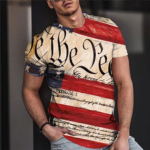 

Men's Unisex T shirt Tee 3D Print Striped Graphic Prints Crew Neck Street Daily Print Short Sleeve Tops Casual Designer Big and Tall Sports Red