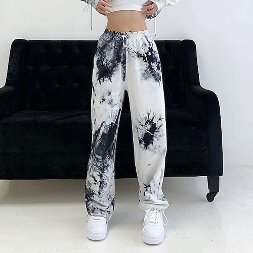 

Women's Sweatpants Joggers White Mid Waist Casual / Sporty Athleisure Leisure Sports Weekend Side Pockets Print Micro-elastic Full Length Comfort Tie Dye S M L
