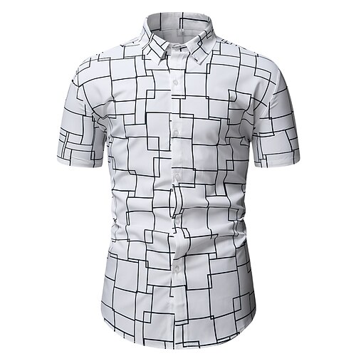 

Men's Shirt Print Lattice Turndown Holiday Print Short Sleeve Tops Casual Classic White