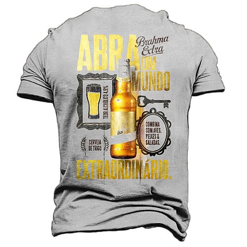 

Men's Unisex T shirt Tee 3D Print Graphic Prints Beer Crew Neck Street Daily Print Short Sleeve Tops Casual Vintage Designer Big and Tall Light gray Dark Gray
