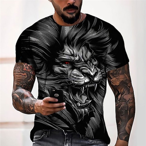 

Homens Unisexo Camiseta Animal Estampas Abstratas Gola Redonda Cinzento Escuro Impressão 3D Ao ar livre Rua Manga Curta Imprimir Roupa Esportes Designer Casual Grande e Alto / Verão / Verão