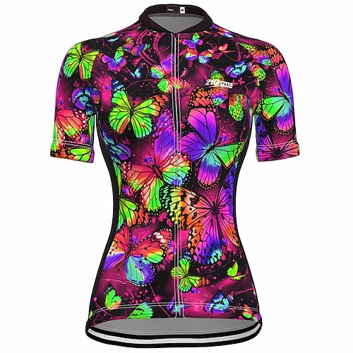 

21Grams Women's Cycling Jersey Short Sleeve Bike Top with 3 Rear Pockets Mountain Bike MTB Road Bike Cycling Breathable Quick Dry Moisture Wicking Reflective Strips Green Purple Yellow Butterfly