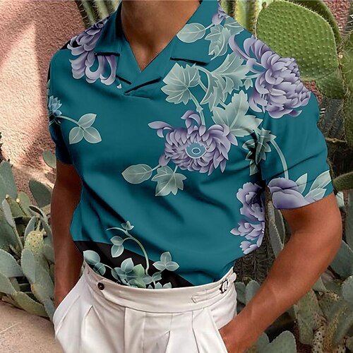 

Men's Collar Polo Shirt Golf Shirt Floral Turndown Green Blue Dark Green Red 3D Print Casual Daily Short Sleeve Button-Down Print Clothing Apparel Fashion Designer Casual Breathable / Sports