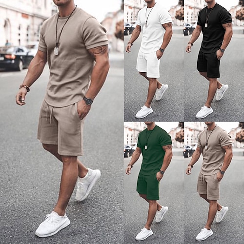 

Men's 2 Piece Tracksuit Sweatsuit Casual Athleisure 2pcs Summer Short Sleeve Moisture Wicking Quick Dry Breathable Fitness Gym Workout Running Jogging Training Sportswear Solid Colored White Black