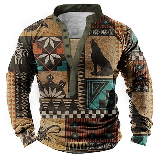 

Men's Sweatshirt Pullover Brown Graphic Tribal Sports & Outdoor Casual Daily 3D Print Plus Size Basic Vintage Designer Spring & Summer Clothing Apparel Hoodies Sweatshirts Long Sleeve / Military