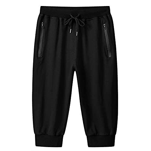 

Men's 3/4 Capris Pants Casual Long Shorts Workout Training Jogger Sweatpants with Zipper Pockets Black