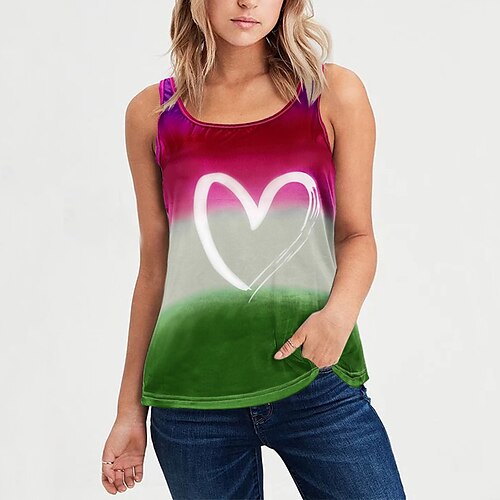 

Women's Daily Weekend Tank Top Camis Heart Color Block Sleeveless Print Round Neck Casual Streetwear Tops Blue Purple Yellow S / 3D Print