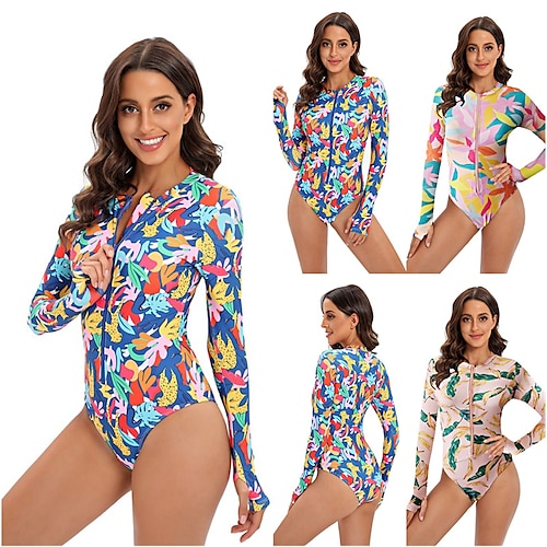 

Damen Anti UV Shirt Badeanzug Bademode UV-Sonnenschutz UPF50 Atmungsaktiv Langarm Bodysuit Badeanzug Reißverschluß vorne Schwimmen Surfen Strand Wassersport Blumen Herbst Frühling Sommer / Dehnbar