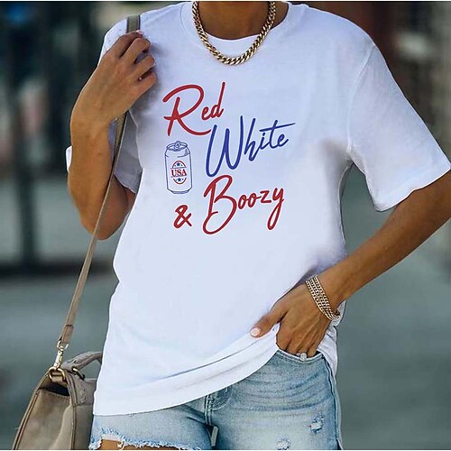 

Women's Casual Weekend Painting T shirt Tee Graphic Text Short Sleeve Print Round Neck Basic Tops White Purple Pink S
