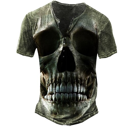 

Men's Henley Shirt Tee T shirt Tee 3D Print Graphic Skull Plus Size Henley Daily Sports Button-Down Print Short Sleeve Tops Basic Casual Designer Big and Tall Dark Green