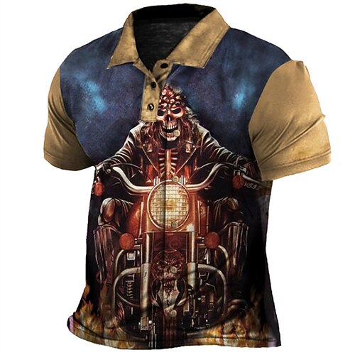 

Men's Collar Polo Shirt Golf Shirt Skull Turndown Navy Blue Outdoor Street 3D Button-Down Clothing Apparel Fashion Casual Breathable Comfortable / Summer / Summer