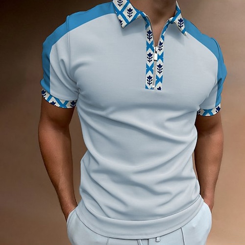 

Herren Zip Polo Poloshirt Outdoor Strasse Umlegekragen Viertel Postleitzahl Kurzarm Modisch Brautkleider schlicht Blumen Zip Viertel Postleitzahl Sommer Regular Fit Blau Grün Grau Zip Polo