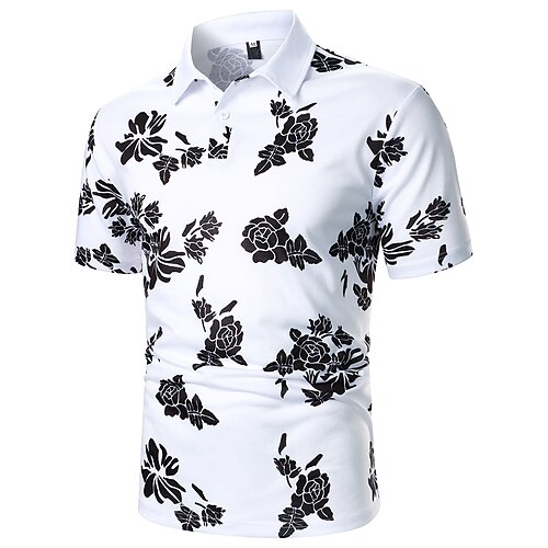 

Men's Golf Shirt Dress Shirt Casual Shirt Shirt Print Floral Button Down Collar Casual Daily Color Block Button-Down Short Sleeve Tops Casual Fashion Classic Tropical White