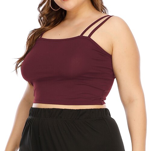 

Women's Plus Size Curve Tops Tank Top Plain Backless Sleeveless Strap Streetwear Daily Back to School Polyester Spring Summer Black Wine