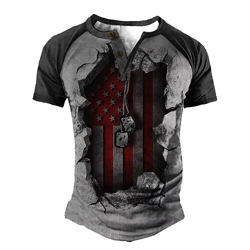 

Men's Henley Shirt Tee T shirt Tee 3D Print Graphic Color Block National Flag Plus Size Henley Daily Sports Patchwork Button-Down Short Sleeve Tops Basic Casual Classic Designer Dark Gray