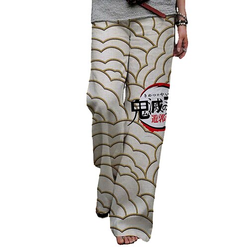 

Inspired by Demon Slayer: Kimetsu no Yaiba Kamado Nezuko Kamado Tanjiro Linen Pants Straight Trousers Cotton Blend Anime Elastic Drawstring Design Front Pocket Pants For Men's