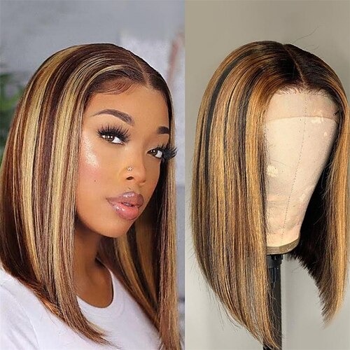 

4/27 Short Bob Lace Closure Wig Human Hair Bob Wig Brazilian 4x4x1 Lace T Part Wig for Black Women Pre Plucked with Baby Hair