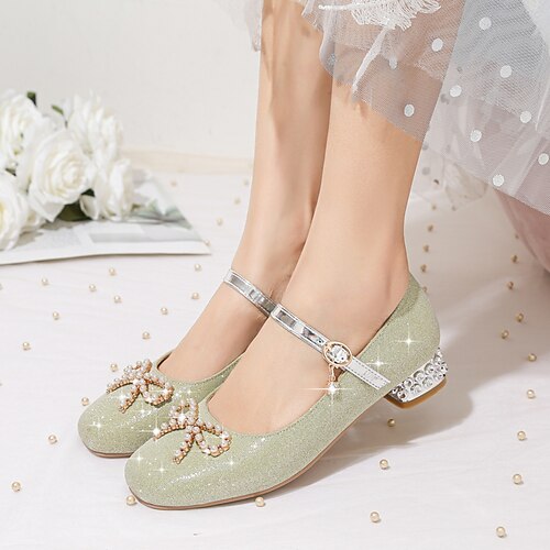 

Girls' Flats Cosplay Flower Girl Shoes PU Flower Girl Shoes Big Kids(7years ) Christmas Party Buckle Green Rosy Pink Beige Fall Summer