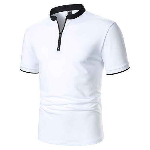 

Men's Golf Shirt Dress Shirt Casual Shirt Shirt Print Geometry Button Down Collar Casual Daily Color Block Zipper Short Sleeve Tops Simple Color Block Casual Fashion White