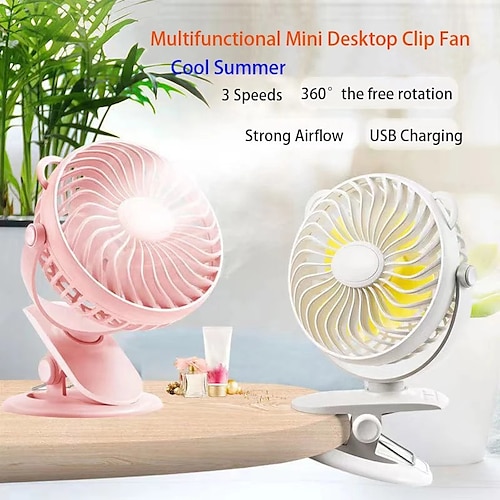 

Portable Clip Fan Mini Table Fan 360 Degree Rotation For Student Dormitory 3 Speeds Adjustable USB Stroller Fans Desk Fan