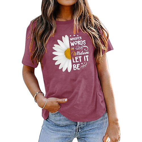 

Women's T shirt Basic Print Flower / Floral Basic Round Neck T-shirt Sleeve Stard Summer pea green Black Blue Dark Red Dark Pink