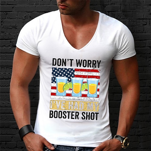 

Men's Unisex T shirt Hot Stamping Graphic Prints Drink National Flag V Neck Street Daily Print Short Sleeve Tops Casual Designer Big and Tall Sports Blue White Gray